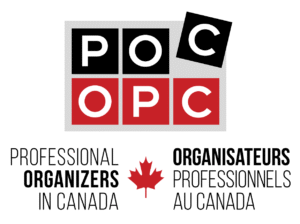 professional organizers in Canada black, red and white logo.