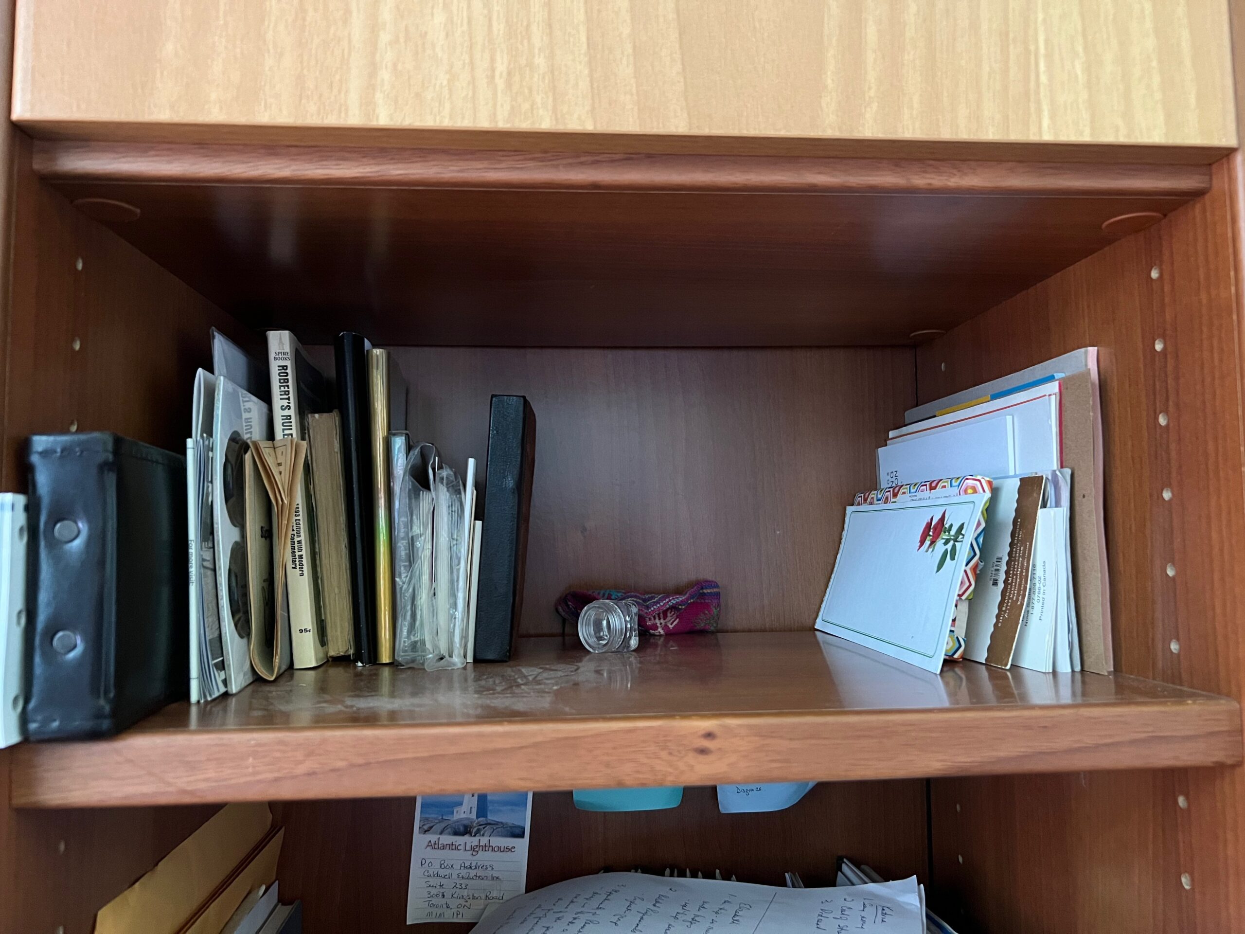 shelf in desk unit half empty