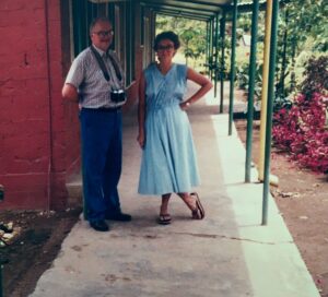Dr. Caldwell and Nurse Caldwell on pathway outside health centre Papua New Guinea.